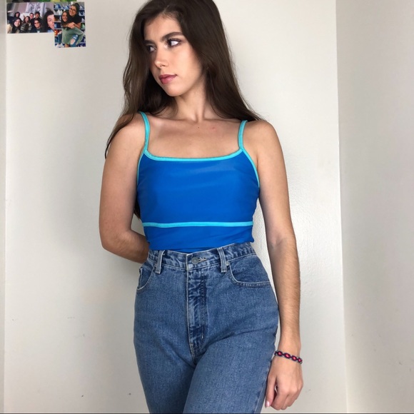 DARK AND LIGHT BLUE 80’s / 90’S TANKINI TOP - Picture 3 of 4